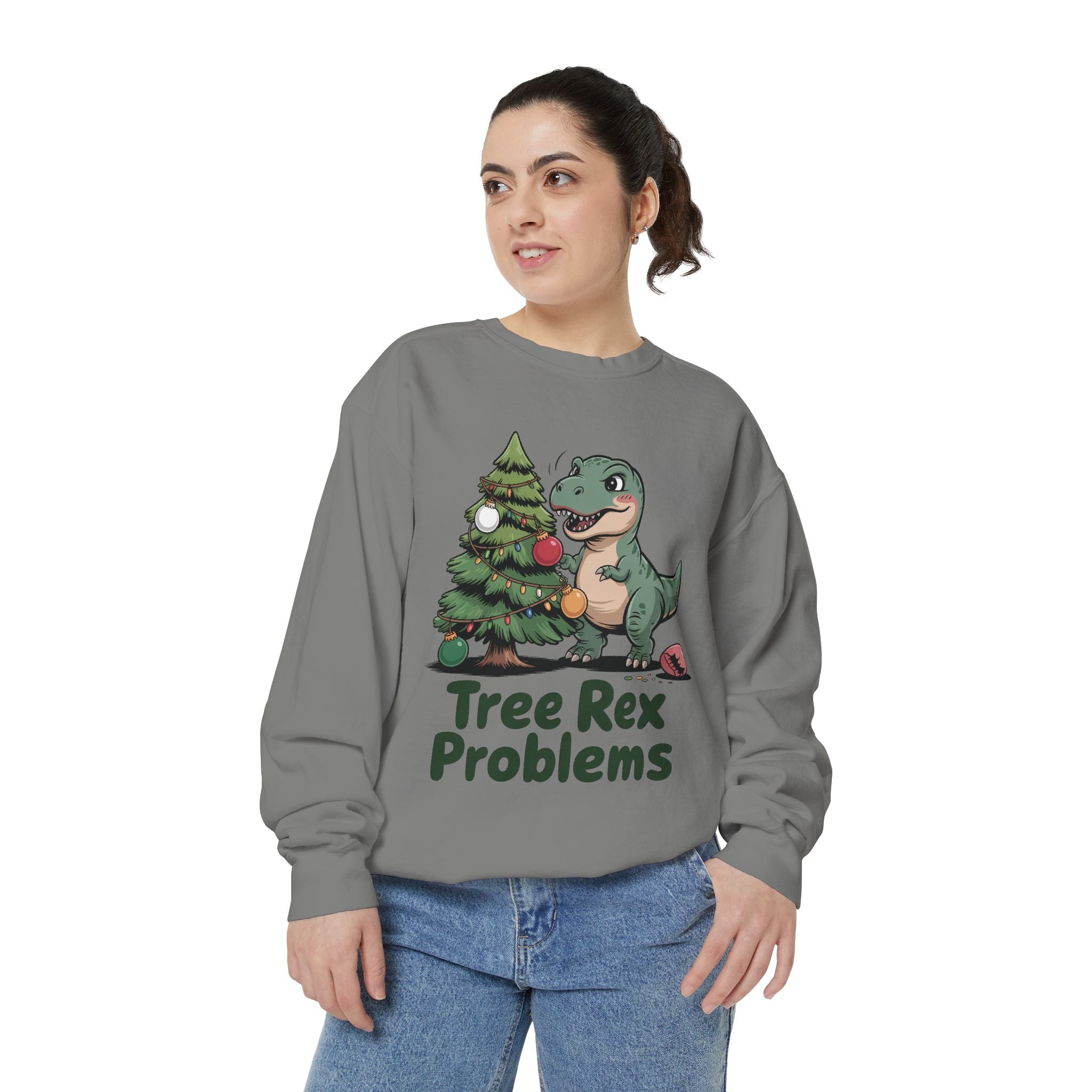 Dinosaur Christmas Sweatshirt - Tree Rex Problems