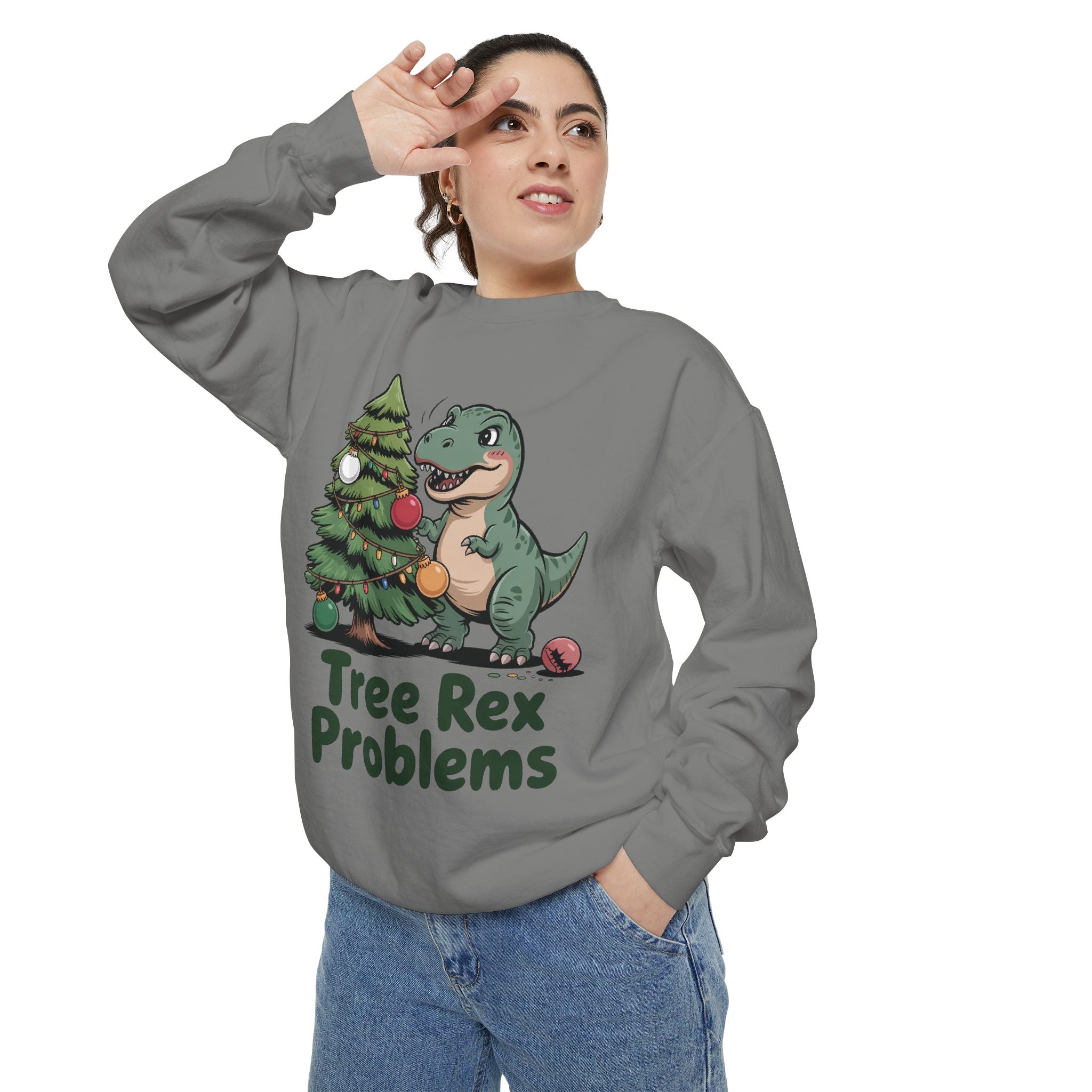 Dinosaur Christmas Sweatshirt - Tree Rex Problems