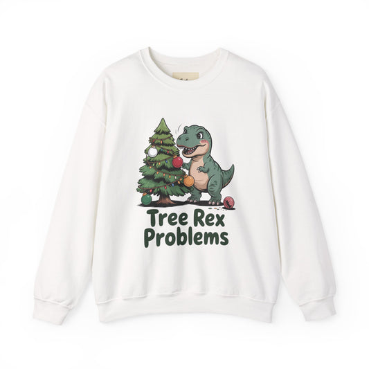 Stay warm and cheerful with the Christmas Crewneck Sweatshirt – Tree Rex Problems. Perfect for gifting or holiday gatherings.