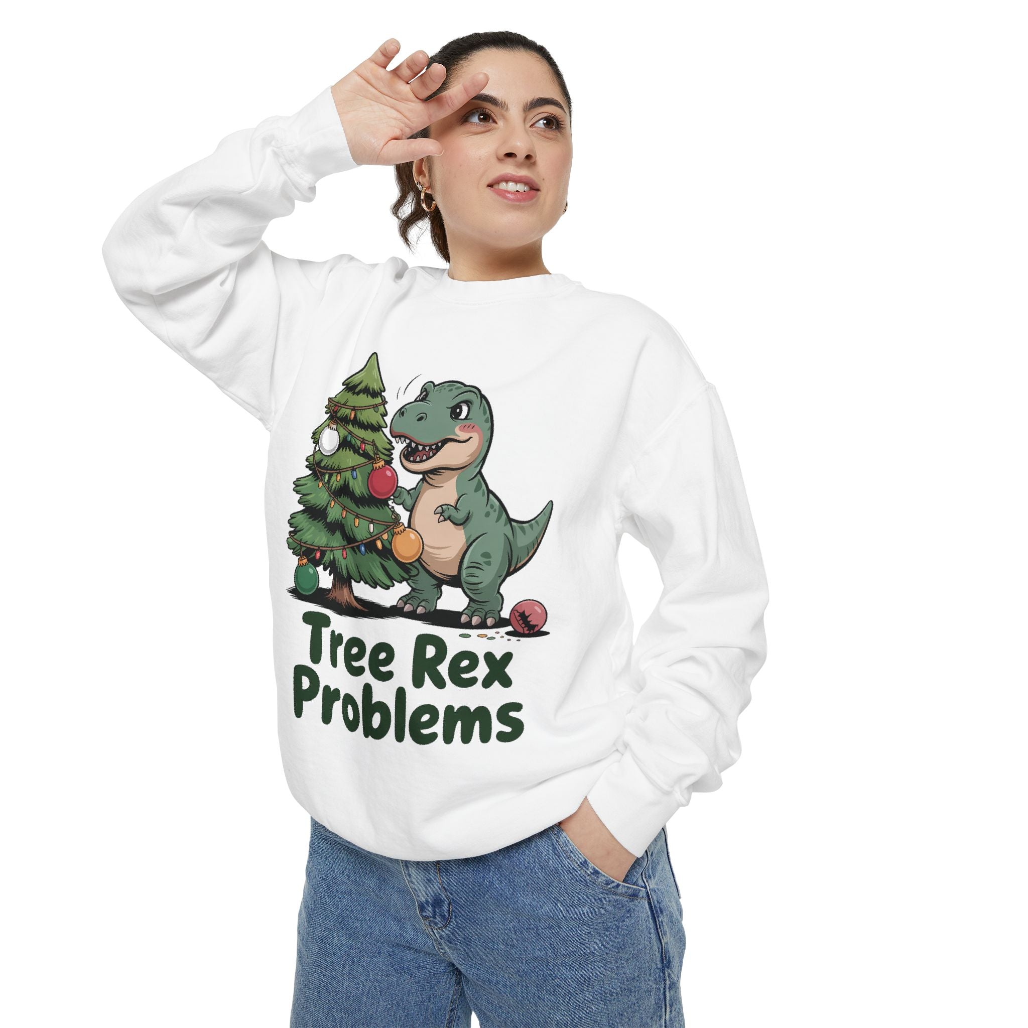 Dinosaur Christmas Sweatshirt - Tree Rex Problems