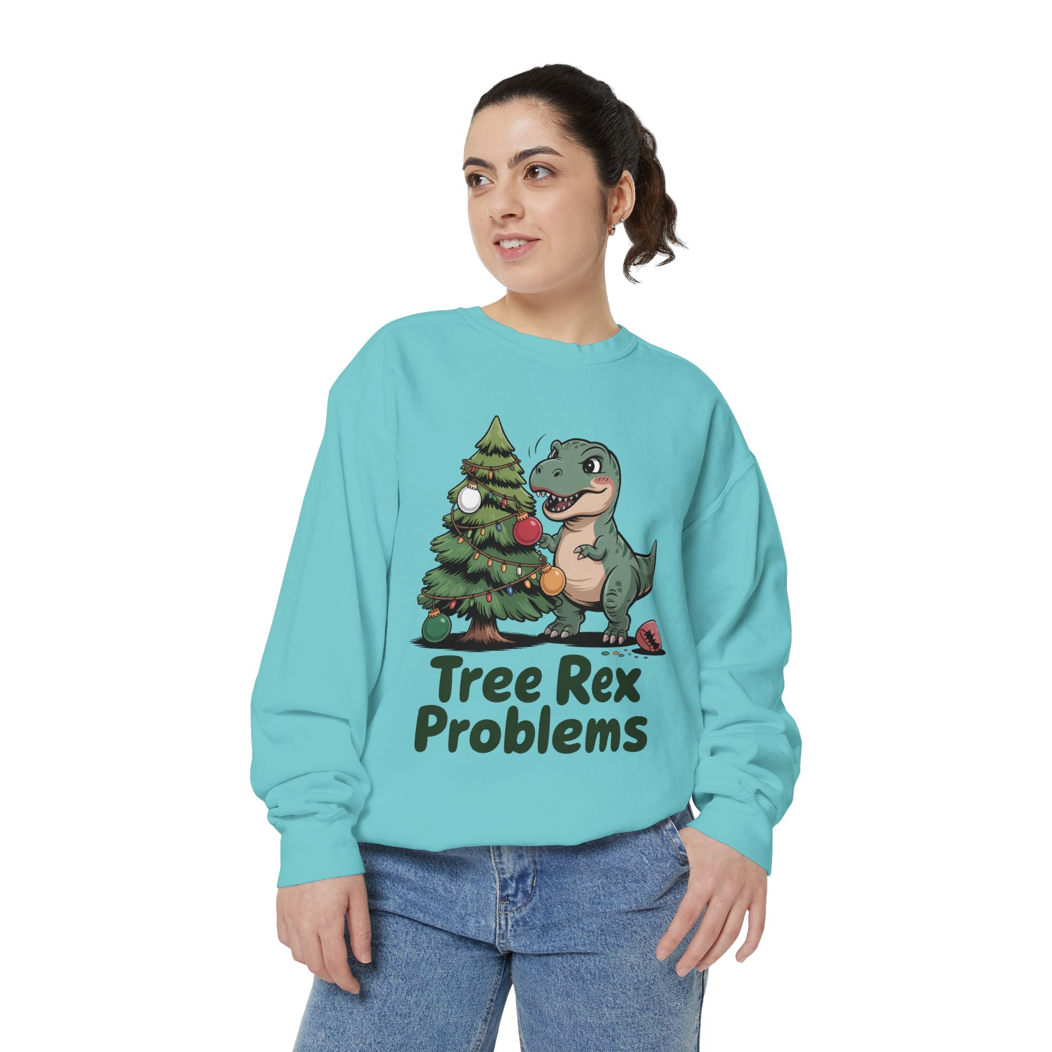Dinosaur Christmas Sweatshirt - Tree Rex Problems