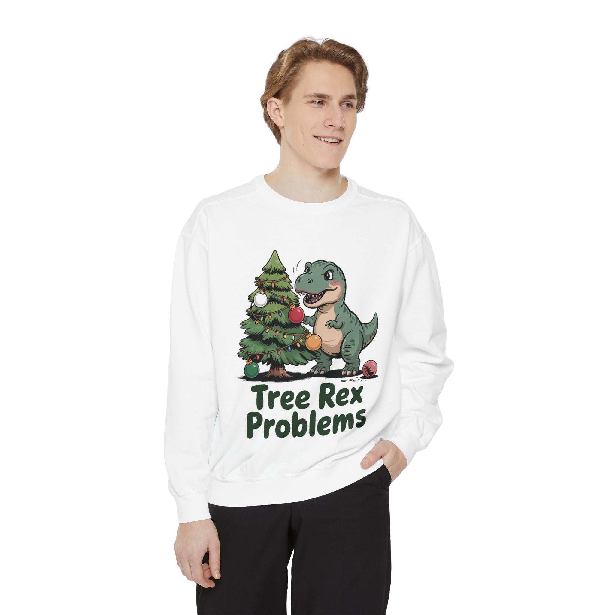 Dinosaur Christmas Sweatshirt - Tree Rex Problems