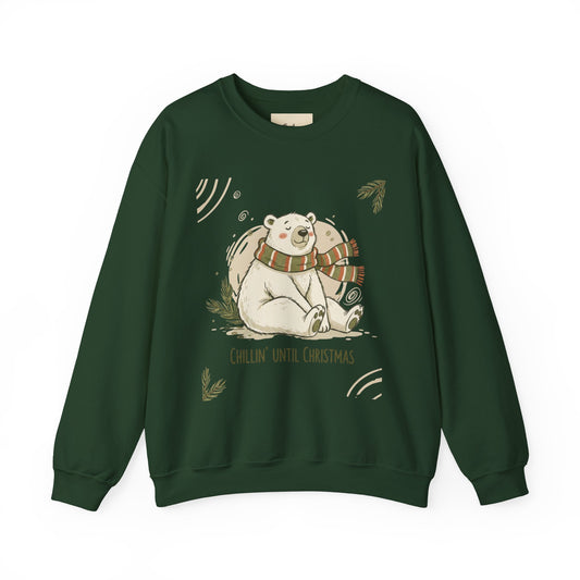 Crewneck Sweatshirt - Chillin' until Christmas - Polar Bear Scarf Design
