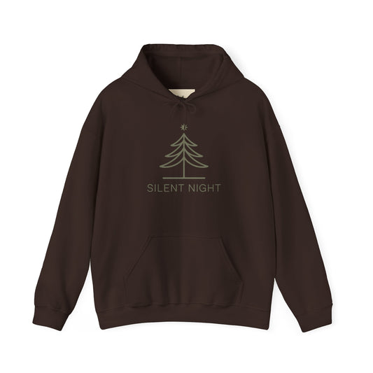 Hooded Sweatshirt Minimalist Evergreen Tree Silent Night Design