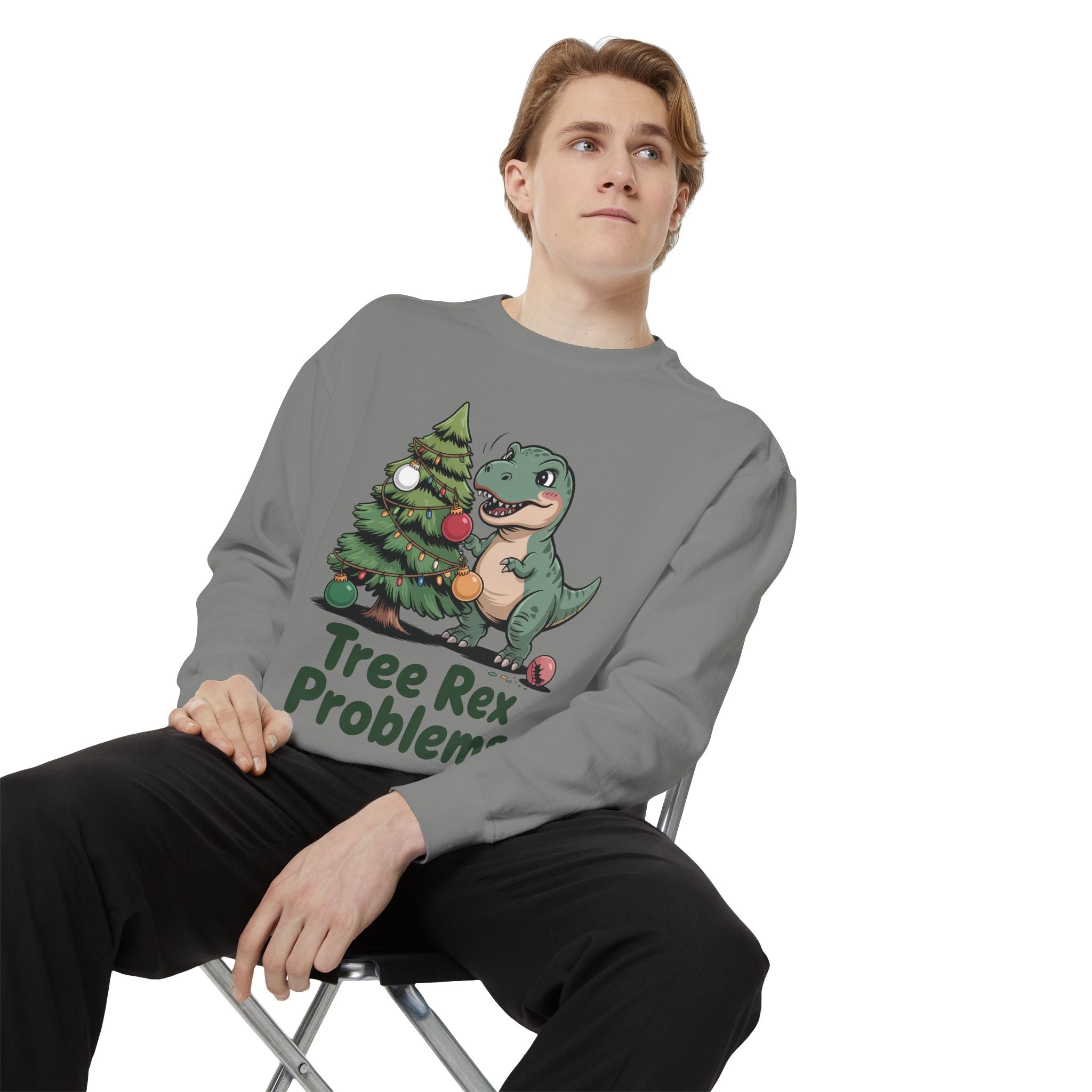 Dinosaur Christmas Sweatshirt - Tree Rex Problems