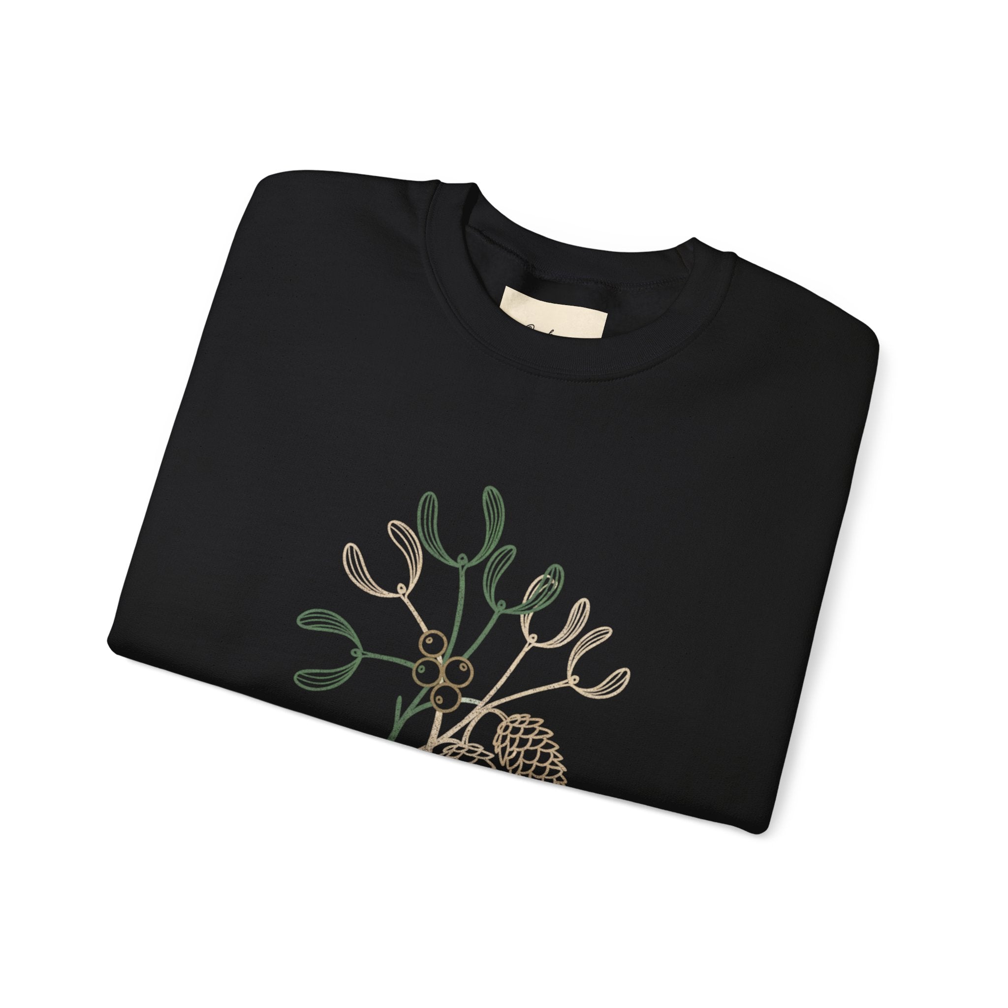 Holiday Vibes Crewneck Sweatshirt with Mistletoe and Pine Cones Design
