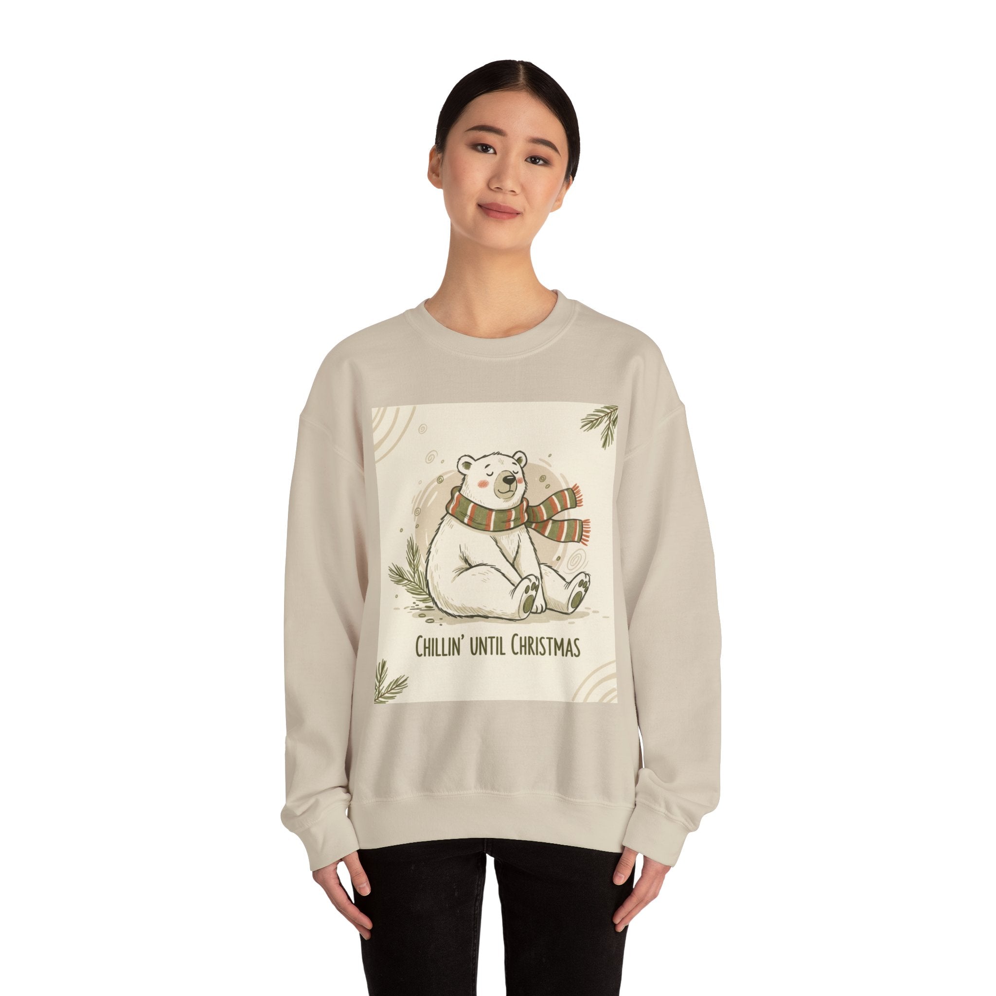 Crewneck Sweatshirt - Chillin' until Christmas - Polar Bear Scarf Design
