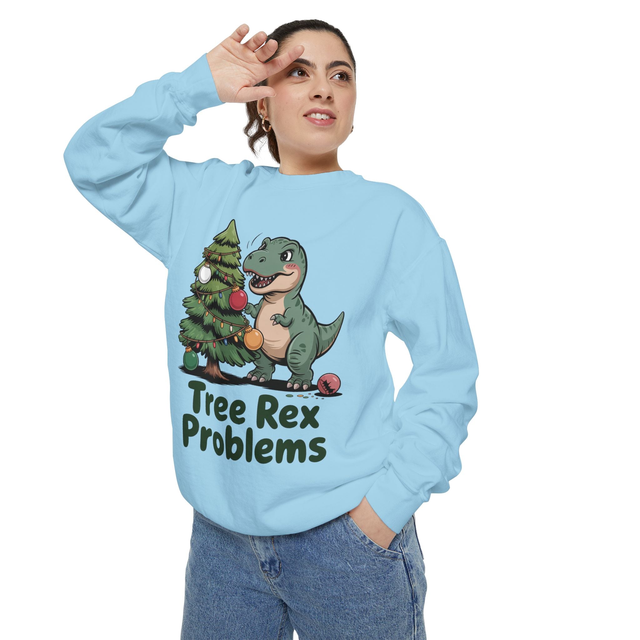 Dinosaur Christmas Sweatshirt - Tree Rex Problems