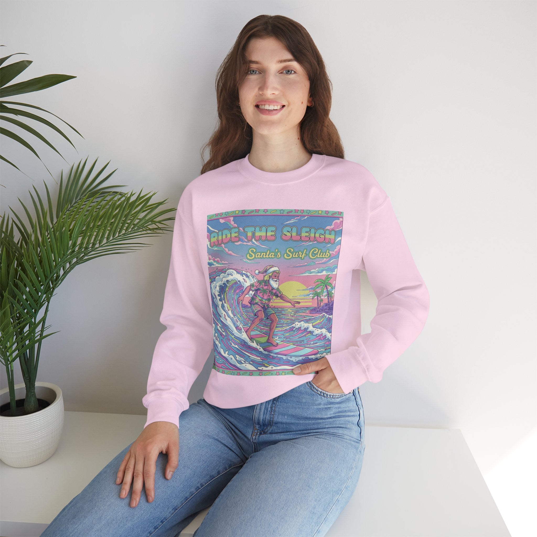 Vintage Santa Surfing Sweatshirt - Ride the Sleigh