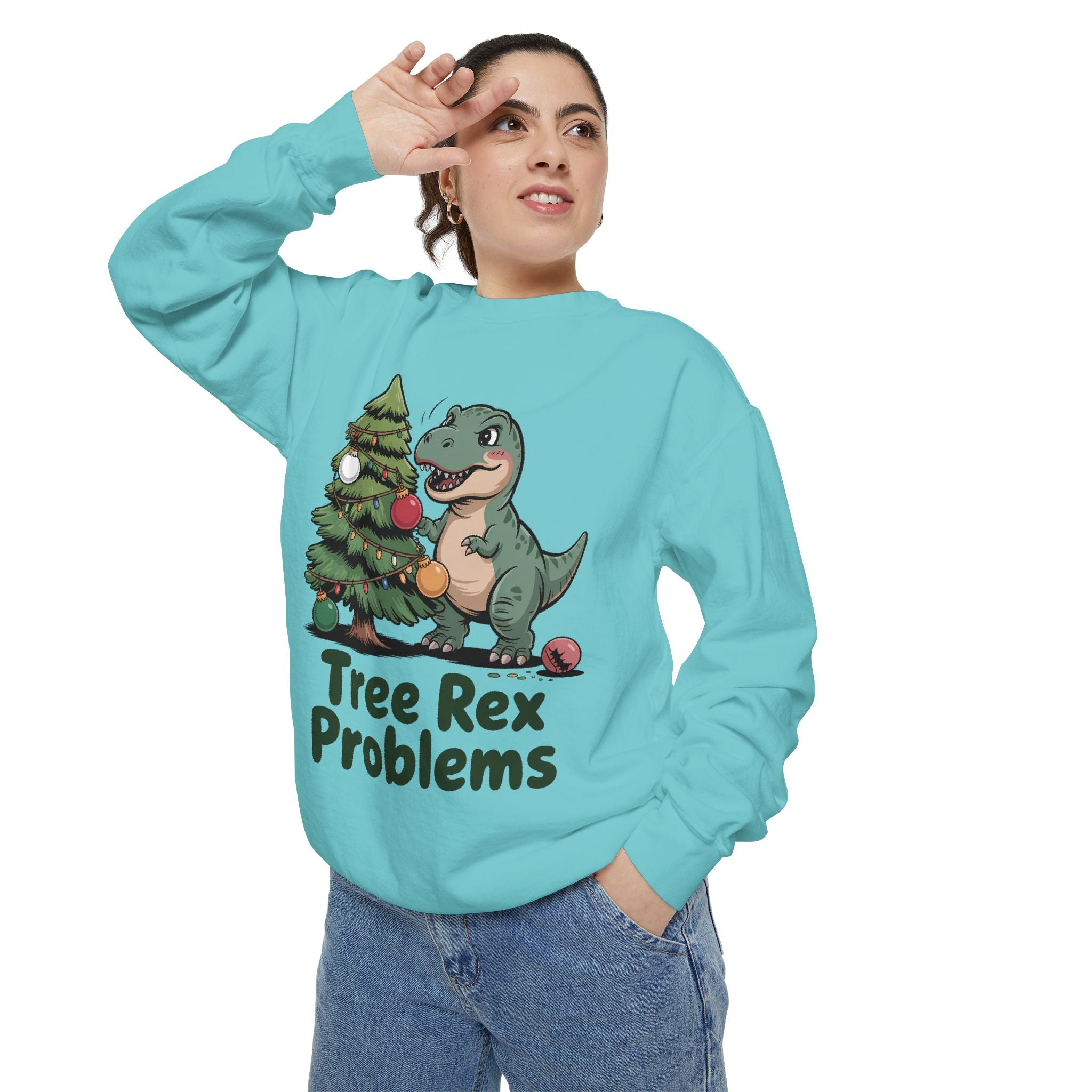 Dinosaur Christmas Sweatshirt - Tree Rex Problems