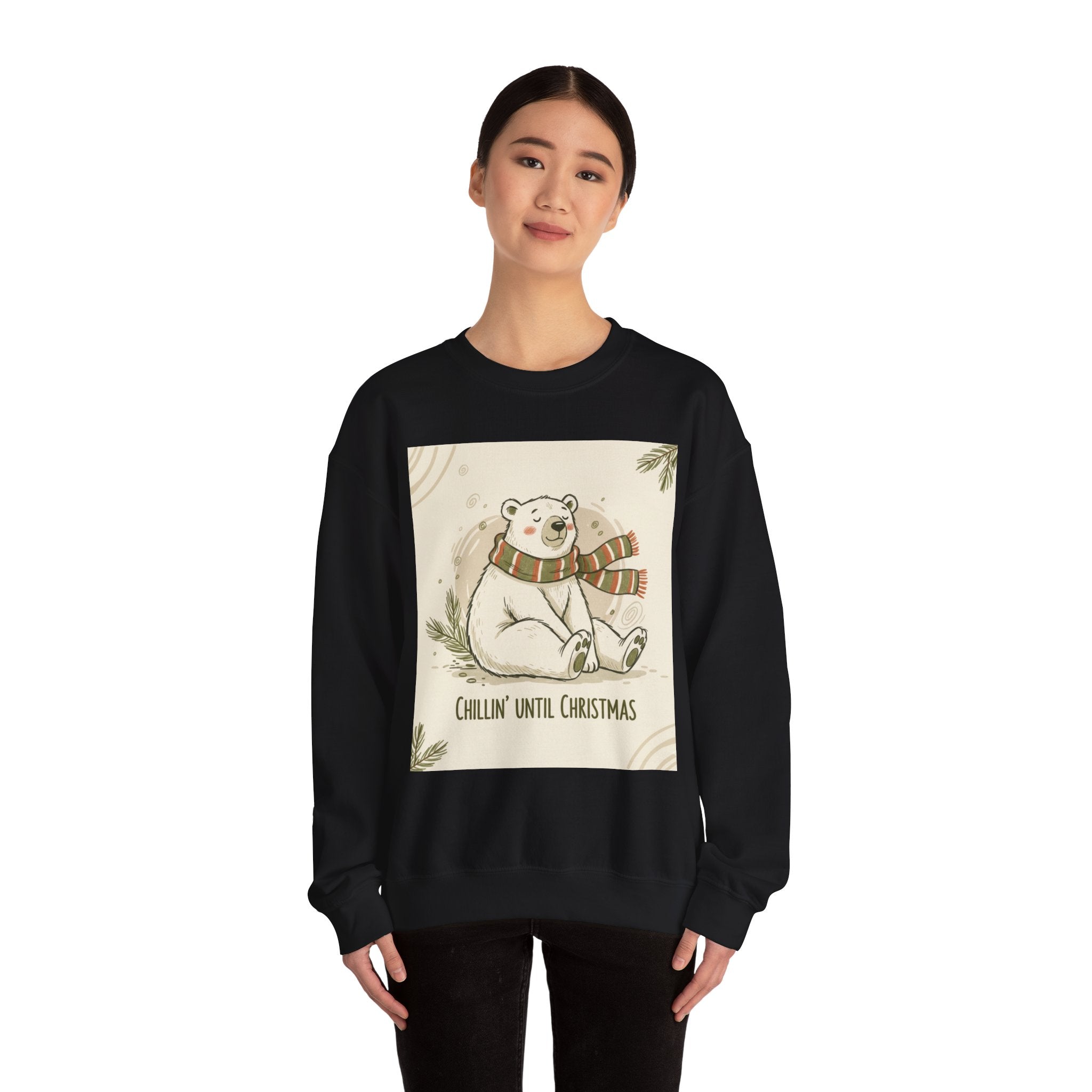 Crewneck Sweatshirt - Chillin' until Christmas - Polar Bear Scarf Design