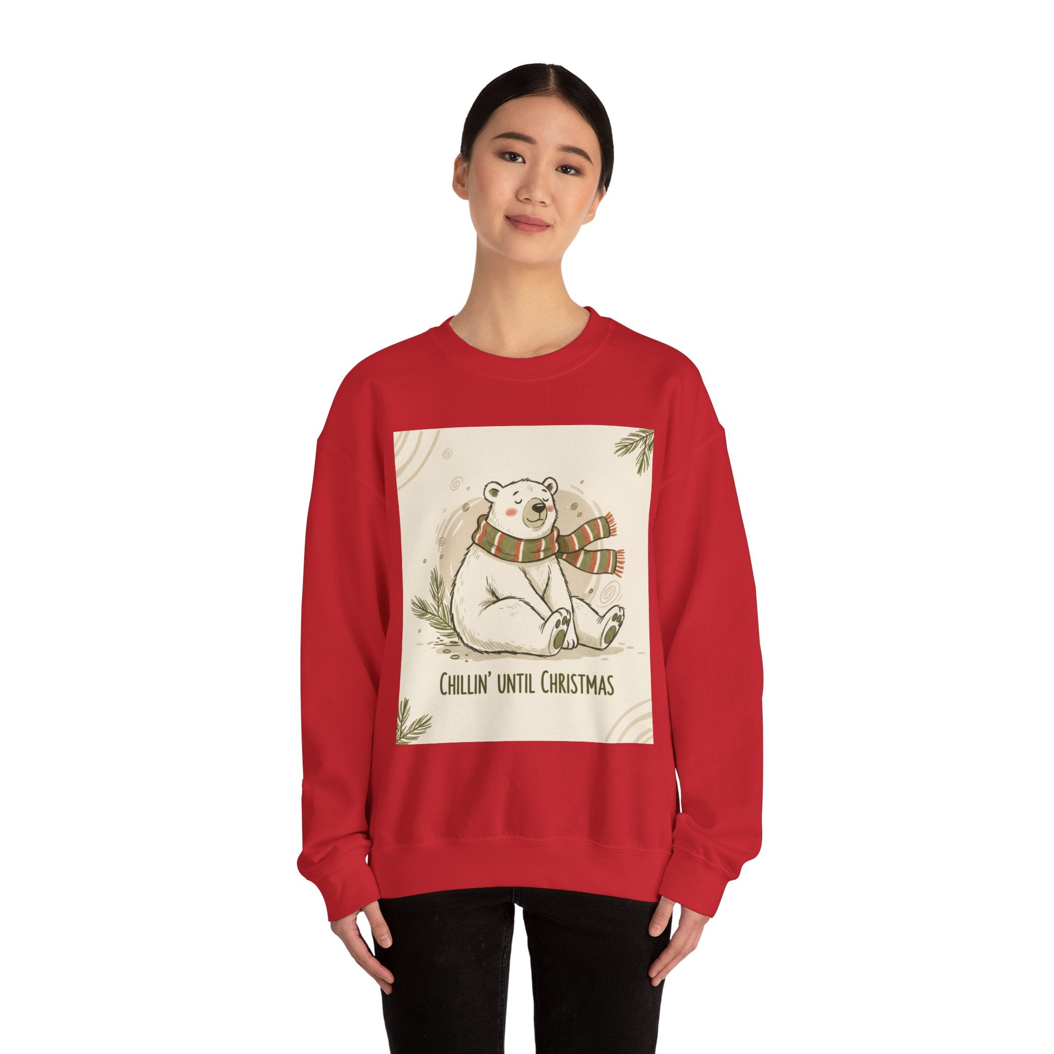 Crewneck Sweatshirt - Chillin' until Christmas - Polar Bear Scarf Design