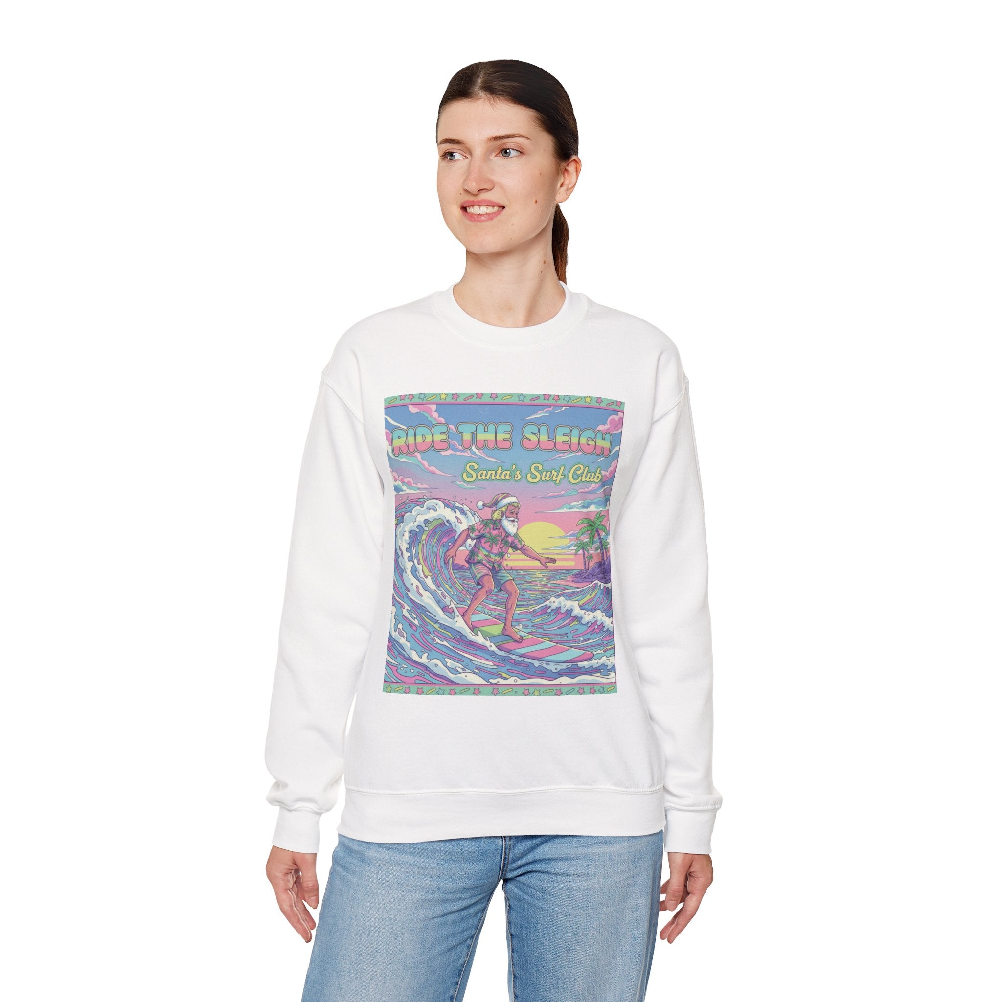 Vintage Santa Surfing Sweatshirt - Ride the Sleigh