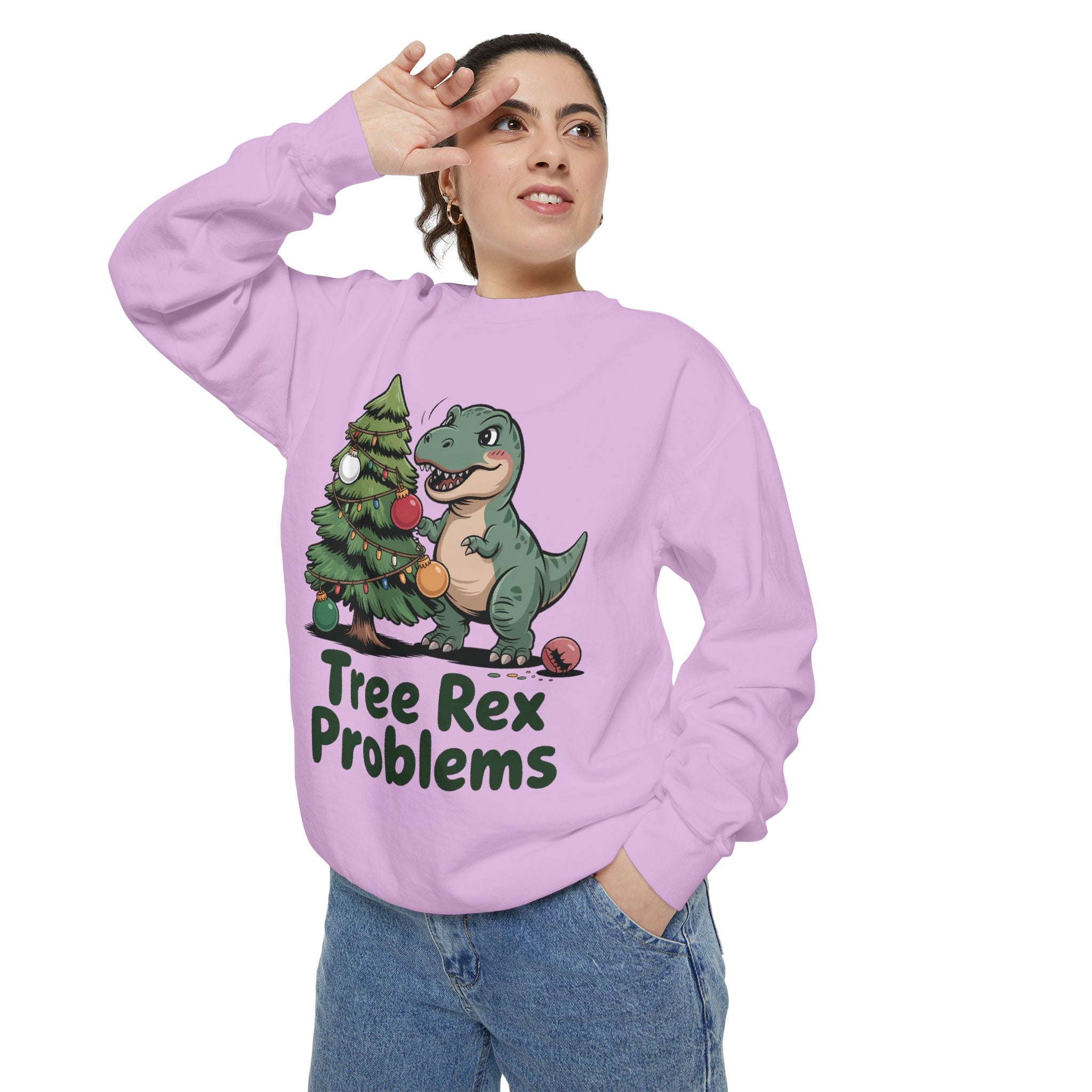 Dinosaur Christmas Sweatshirt - Tree Rex Problems