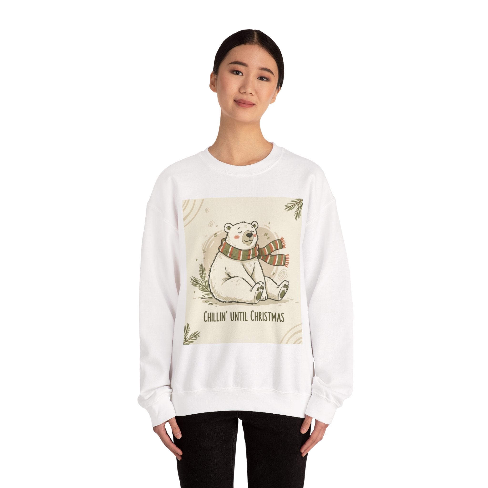 Crewneck Sweatshirt - Chillin' until Christmas - Polar Bear Scarf Design