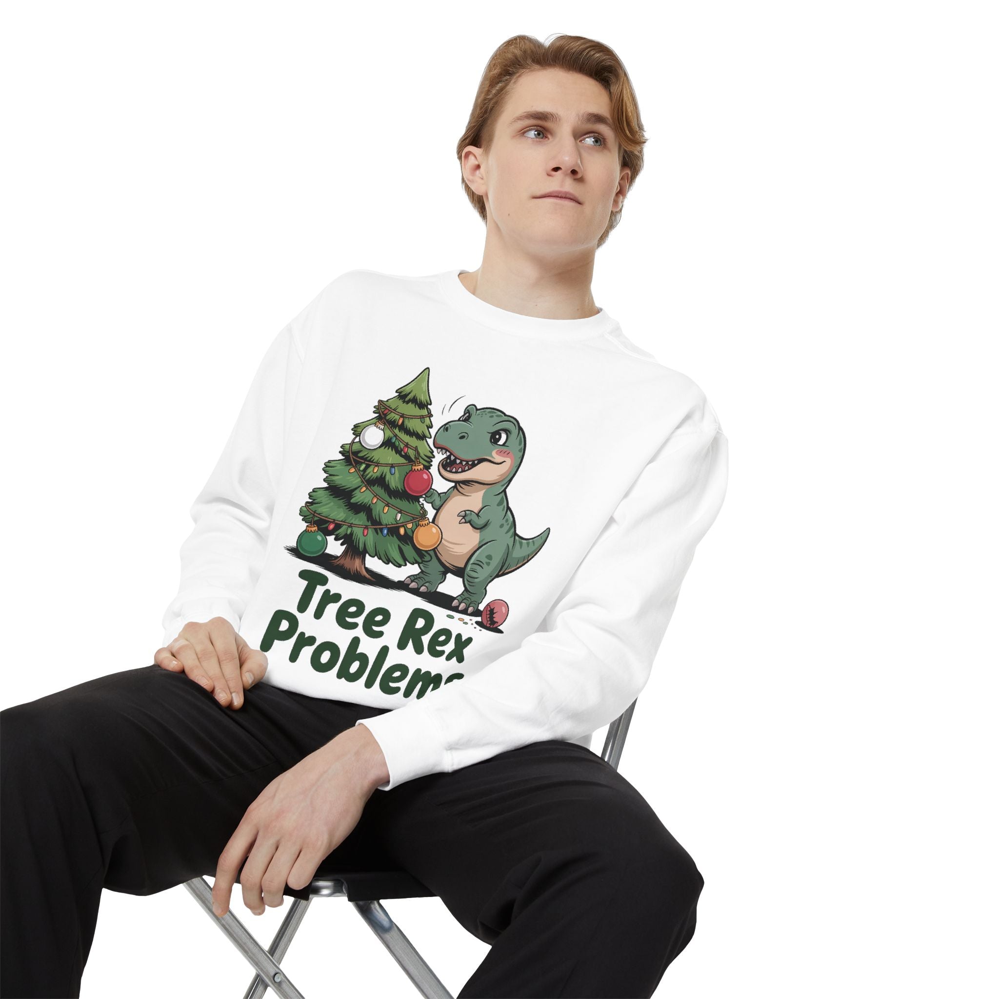 Dinosaur Christmas Sweatshirt - Tree Rex Problems