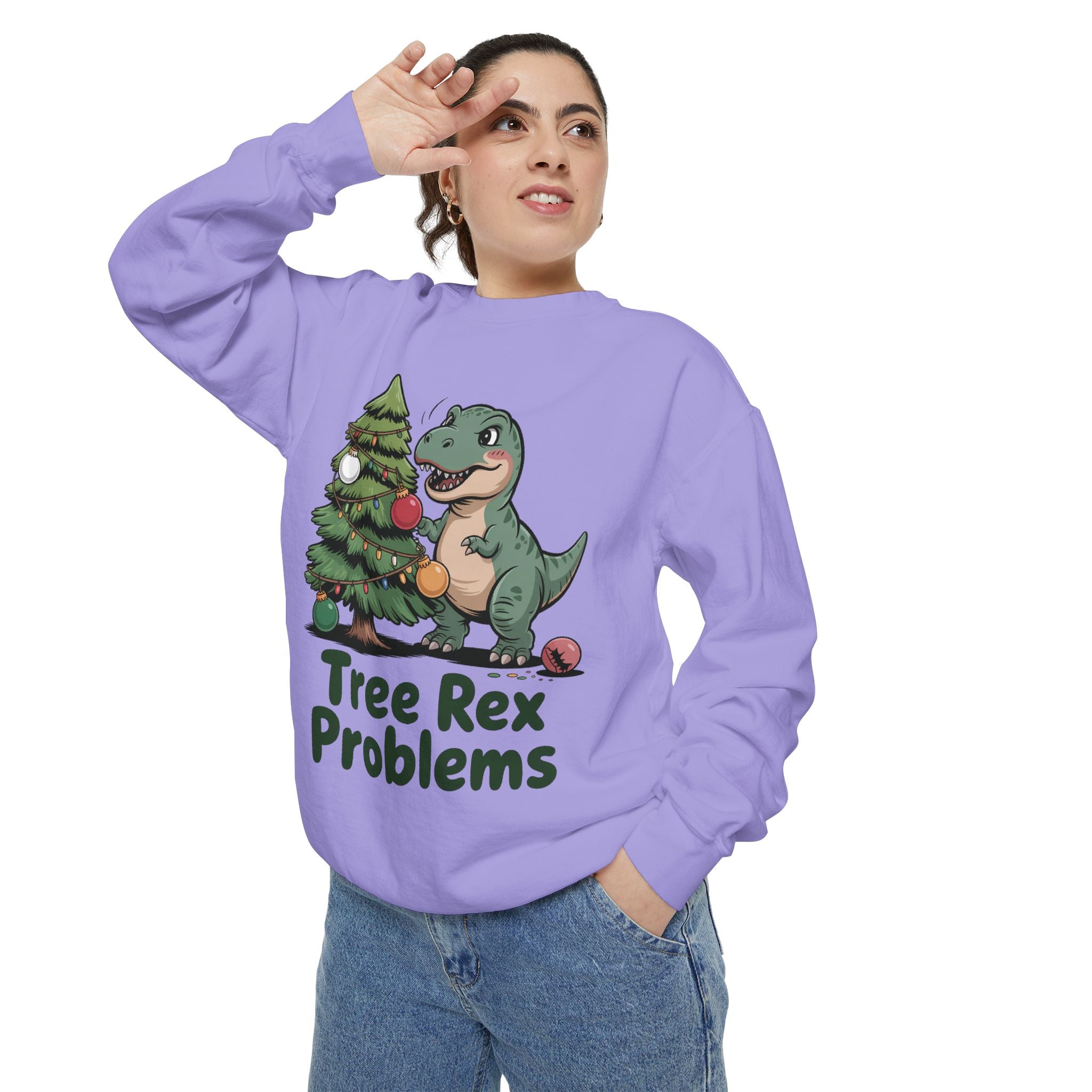 Dinosaur Christmas Sweatshirt - Tree Rex Problems