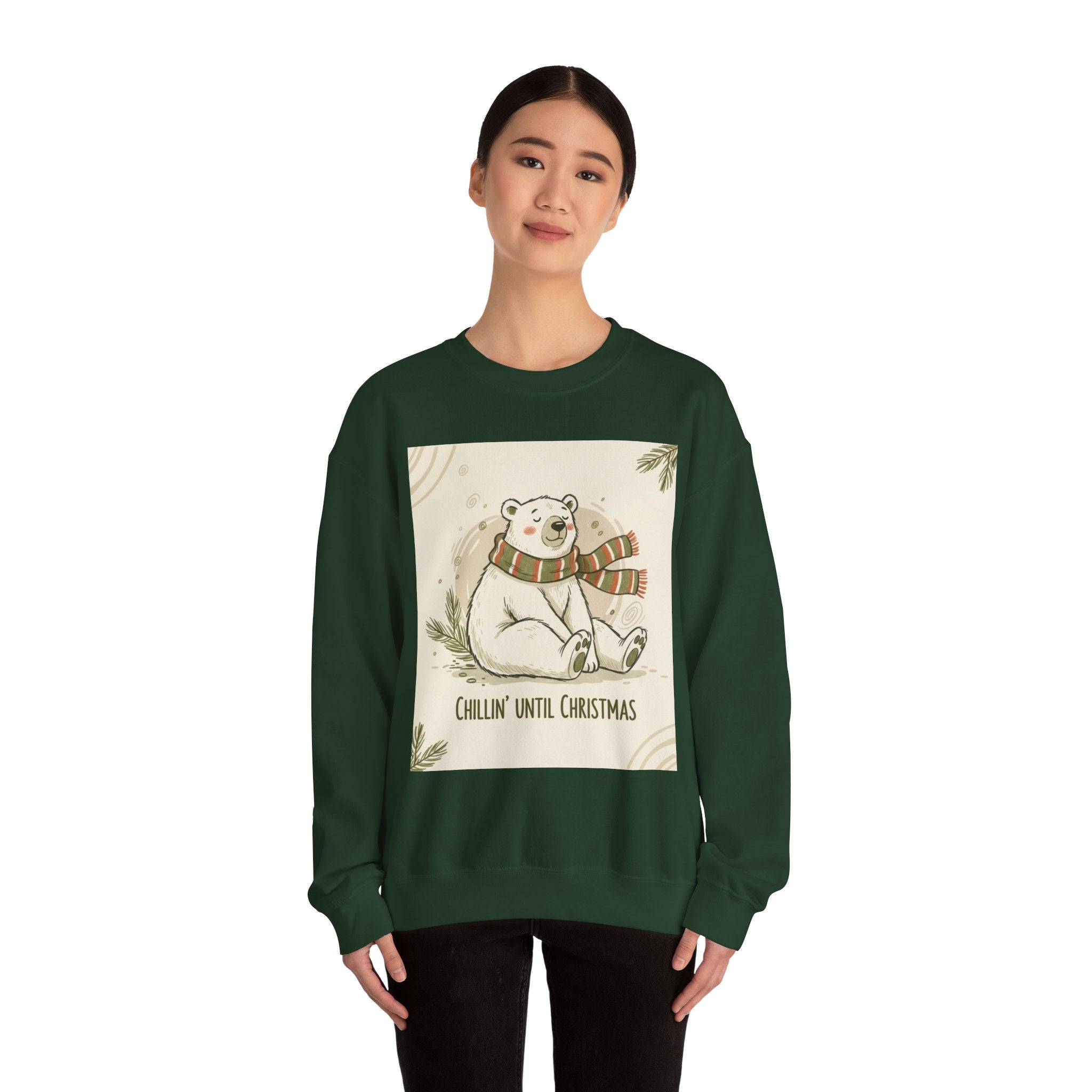 Crewneck Sweatshirt - Chillin' until Christmas - Polar Bear Scarf Design