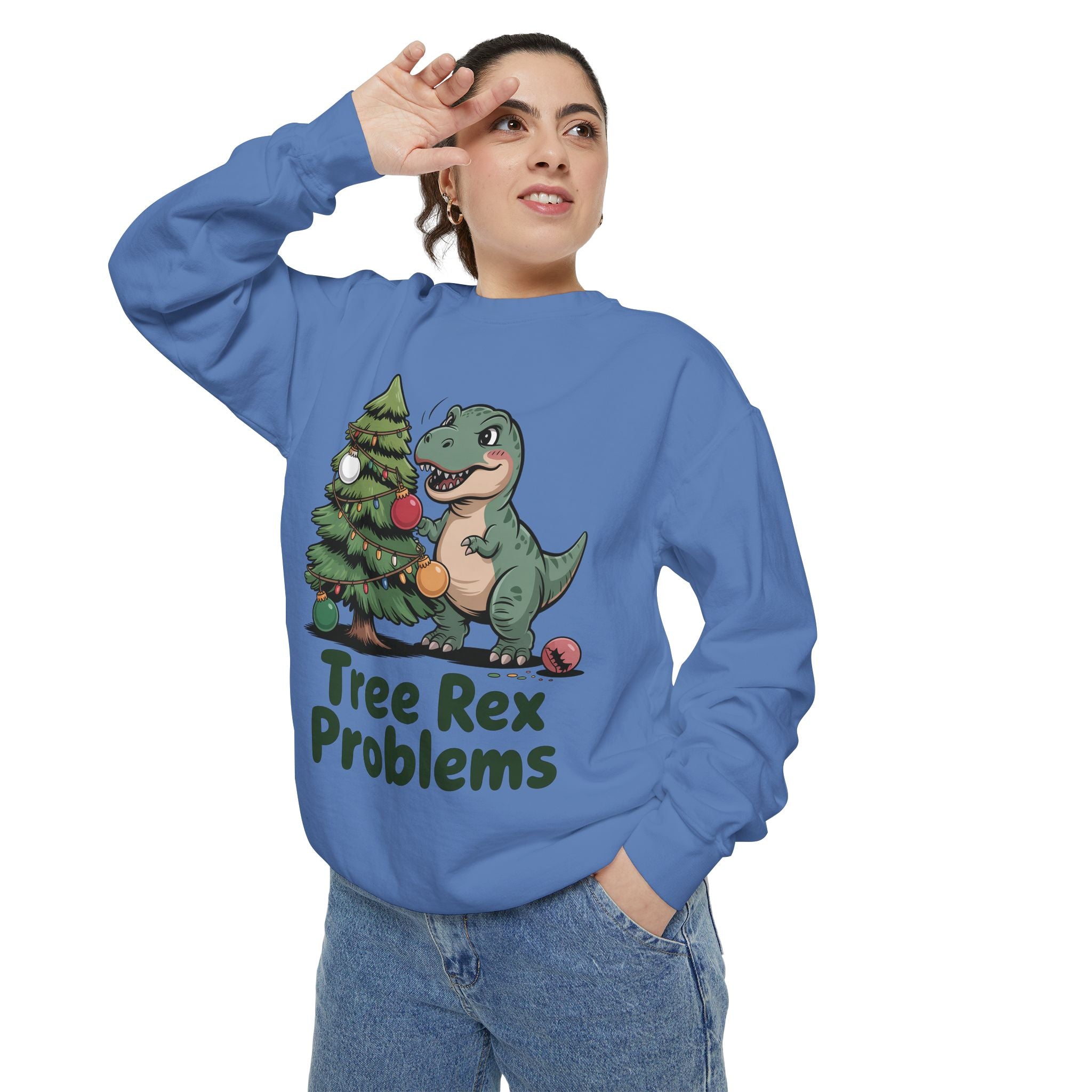 Dinosaur Christmas Sweatshirt - Tree Rex Problems