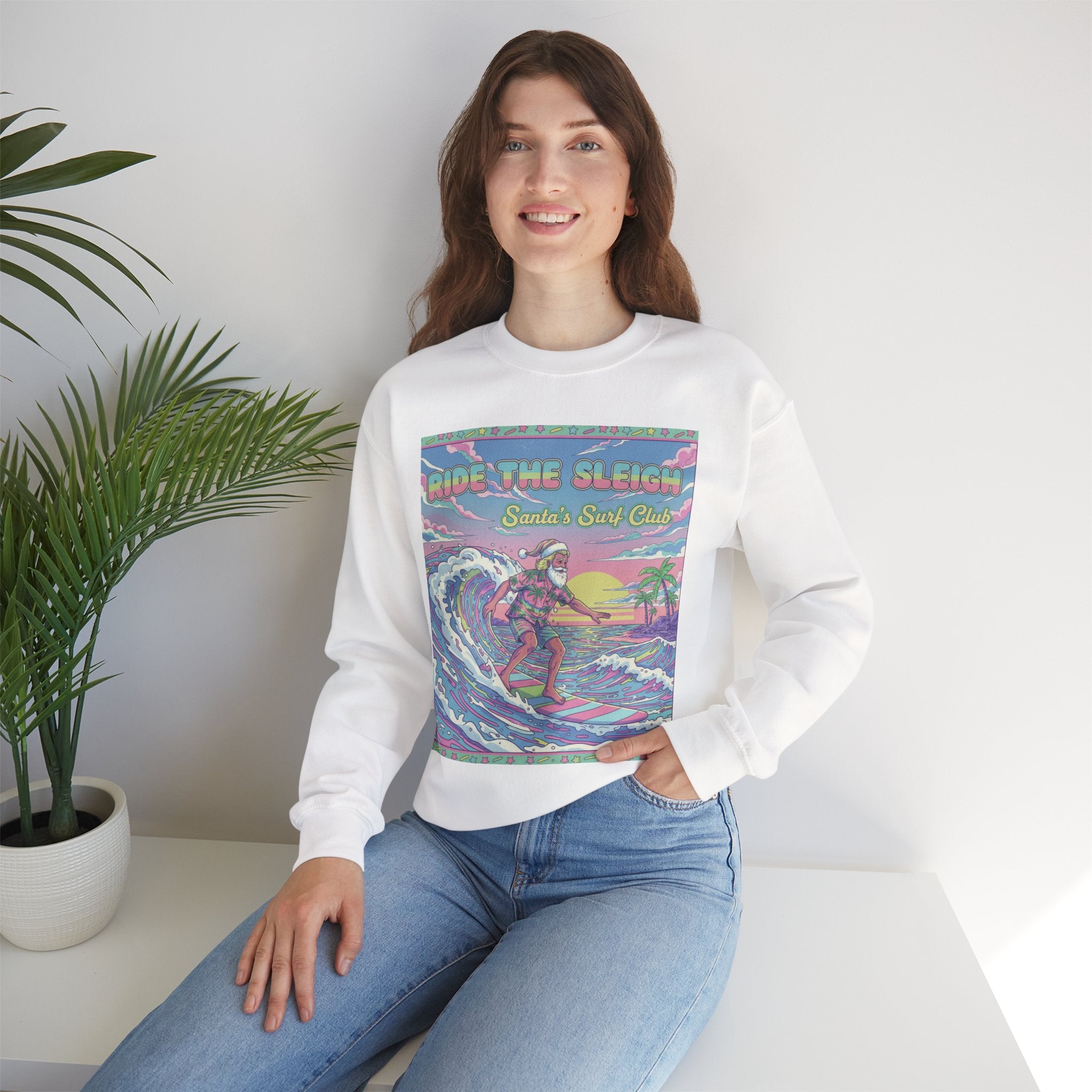 Vintage Santa Surfing Sweatshirt - Ride the Sleigh