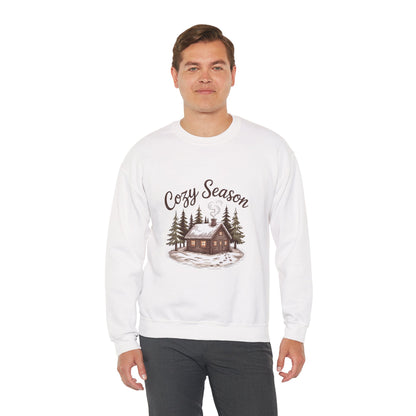 Crewneck Sweatshirt Cozy Season Cabin Snow Hand-Drawn Mocha Tones