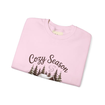Crewneck Sweatshirt Cozy Season Cabin Snow Hand-Drawn Mocha Tones