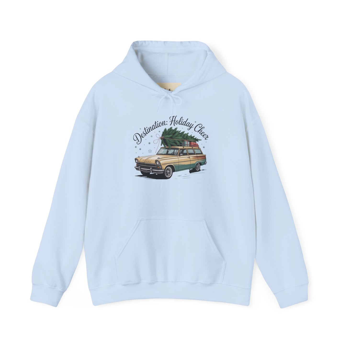 Hooded Sweatshirt Vintage Car Christmas Tree Destination Holiday Cheer