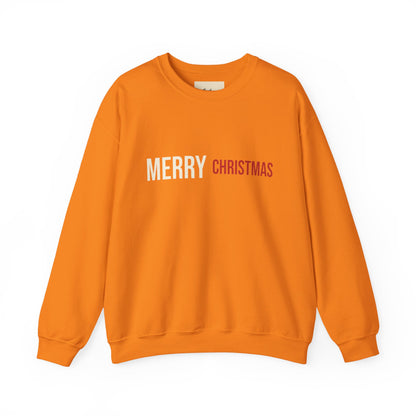 Merry Christmas Crewneck Sweatshirt in vibrant orange, perfect for festive celebrations and cozy winter days featuring Mer.