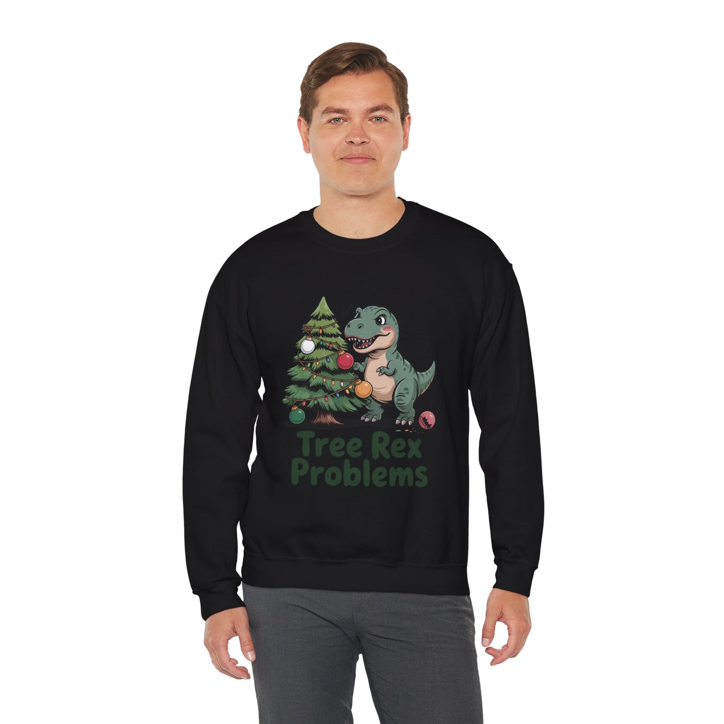 Get festive with the Christmas Crewneck Sweatshirt – Tree Rex Problems. Cozy, fun, and ideal for holiday parties or gifting this season.
