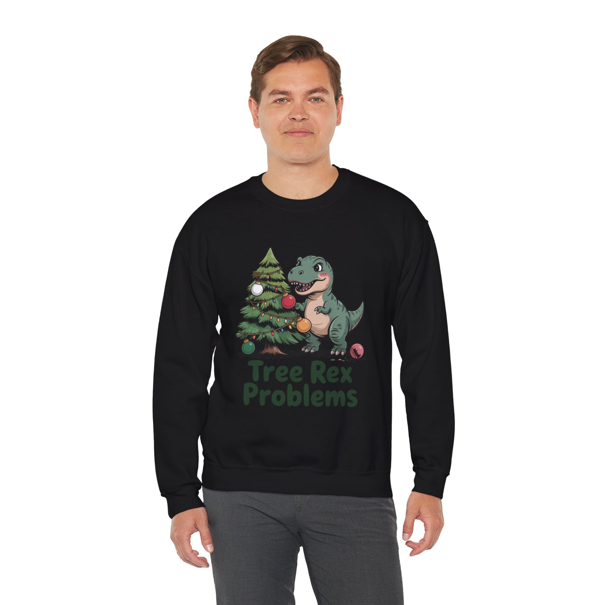 Get festive with the Christmas Crewneck Sweatshirt – Tree Rex Problems. Cozy, fun, and ideal for holiday parties or gifting this season.