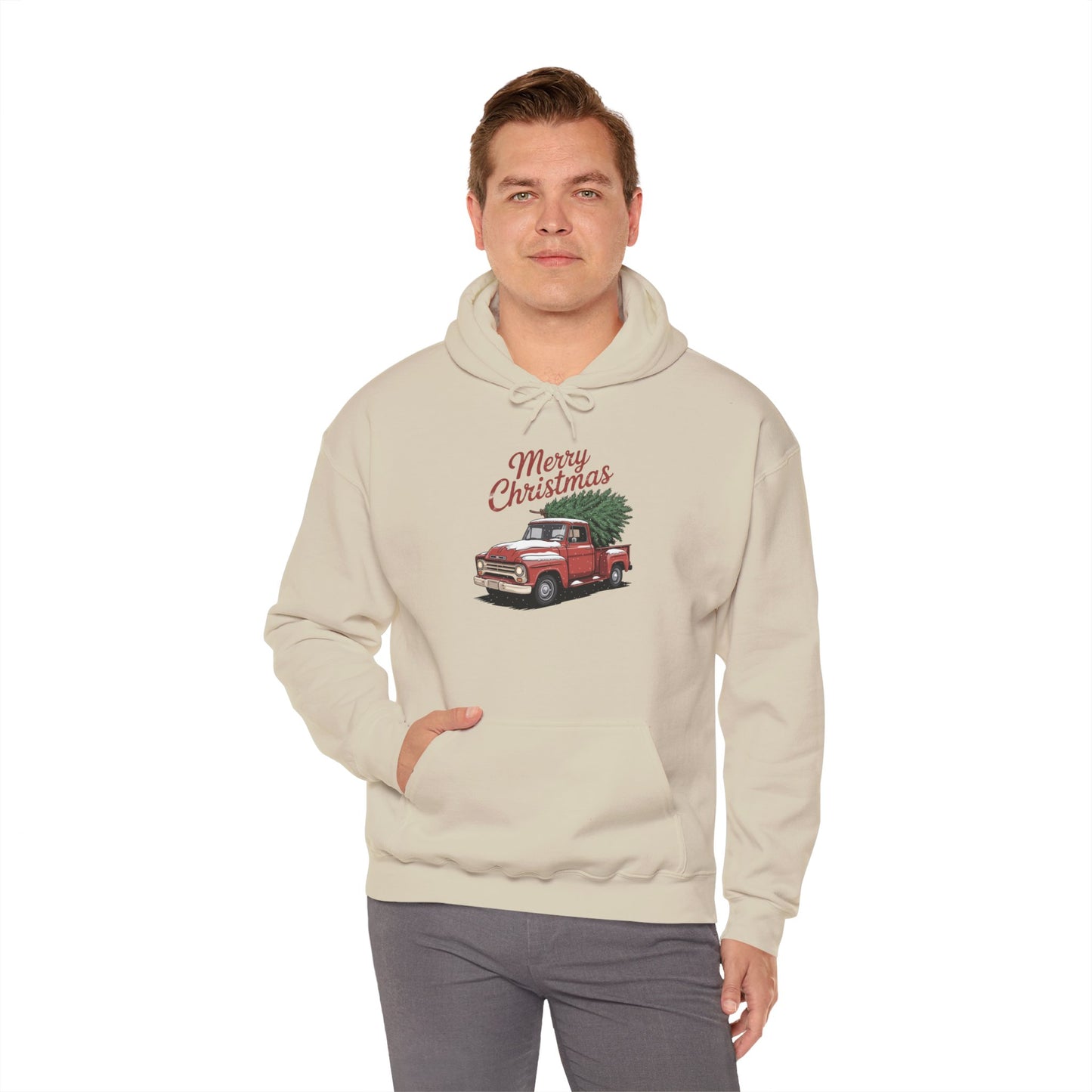 Vintage Christmas Hoodie - Merry Christmas Truck Design