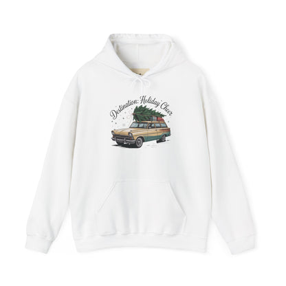 Hooded Sweatshirt Vintage Car Christmas Tree Destination Holiday Cheer