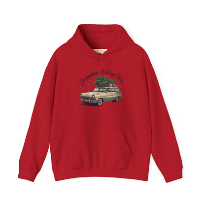 Hooded Sweatshirt Vintage Car Christmas Tree Destination Holiday Cheer