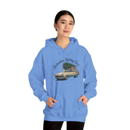 Hooded Sweatshirt Vintage Car Christmas Tree Destination Holiday Cheer