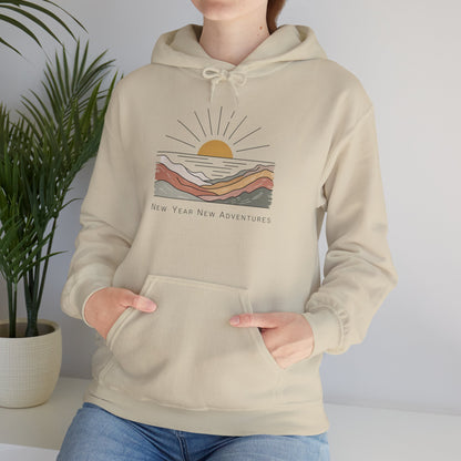 Hooded Sweatshirt Sunrise Mountains New Year New Adventures Motivational Aesthetic Earth Tones