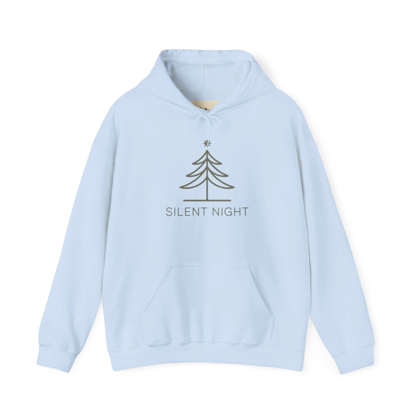 Hooded Sweatshirt Minimalist Evergreen Tree Silent Night Design