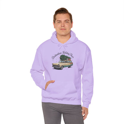Hooded Sweatshirt Vintage Car Christmas Tree Destination Holiday Cheer