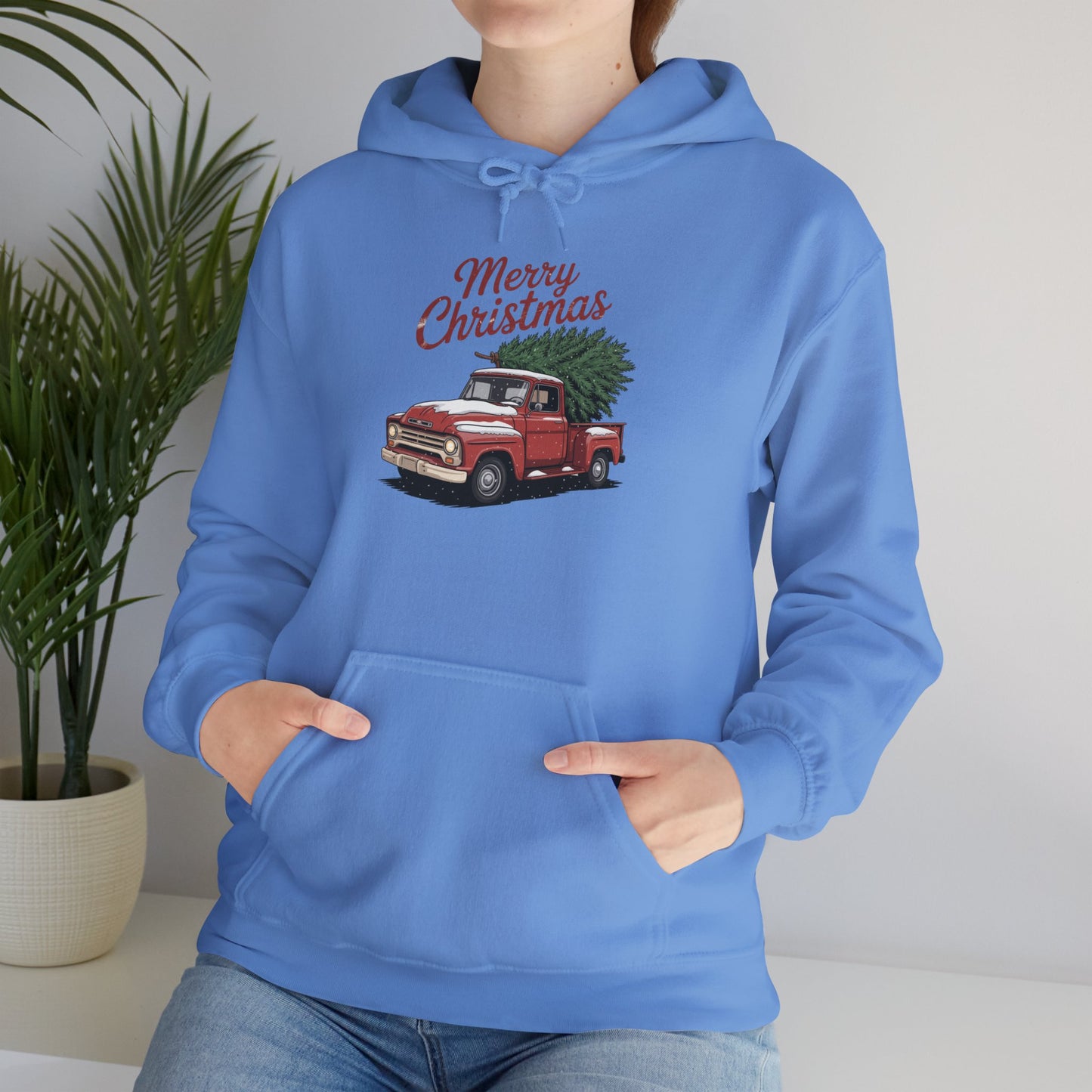 Vintage Christmas Hoodie - Merry Christmas Truck Design