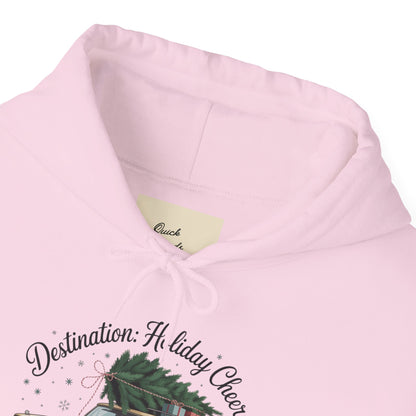 Hooded Sweatshirt Vintage Car Christmas Tree Destination Holiday Cheer
