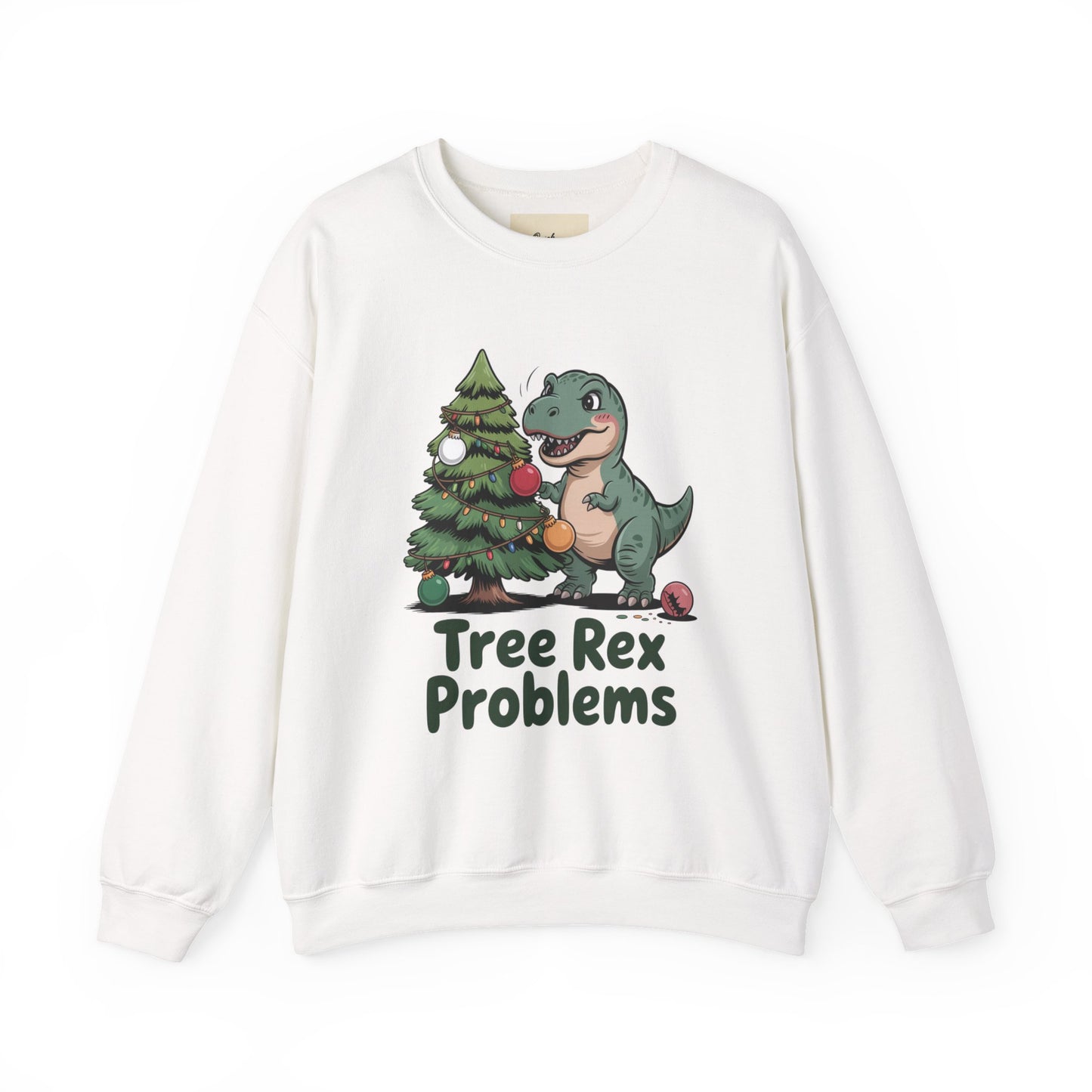 Stay warm and cheerful with the Christmas Crewneck Sweatshirt – Tree Rex Problems. Perfect for gifting or holiday gatherings.