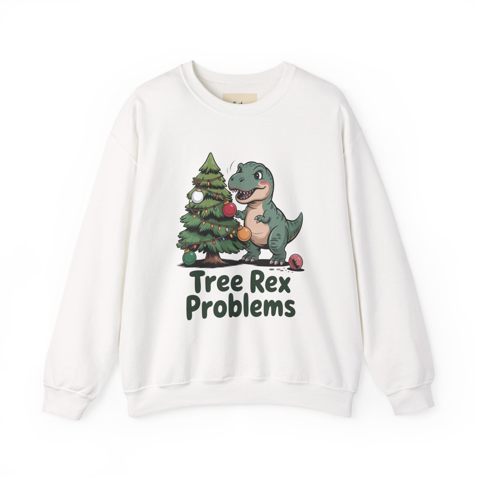 Stay warm and cheerful with the Christmas Crewneck Sweatshirt – Tree Rex Problems. Perfect for gifting or holiday gatherings.