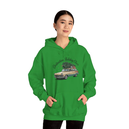 Hooded Sweatshirt Vintage Car Christmas Tree Destination Holiday Cheer