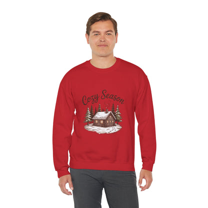 Crewneck Sweatshirt Cozy Season Cabin Snow Hand-Drawn Mocha Tones