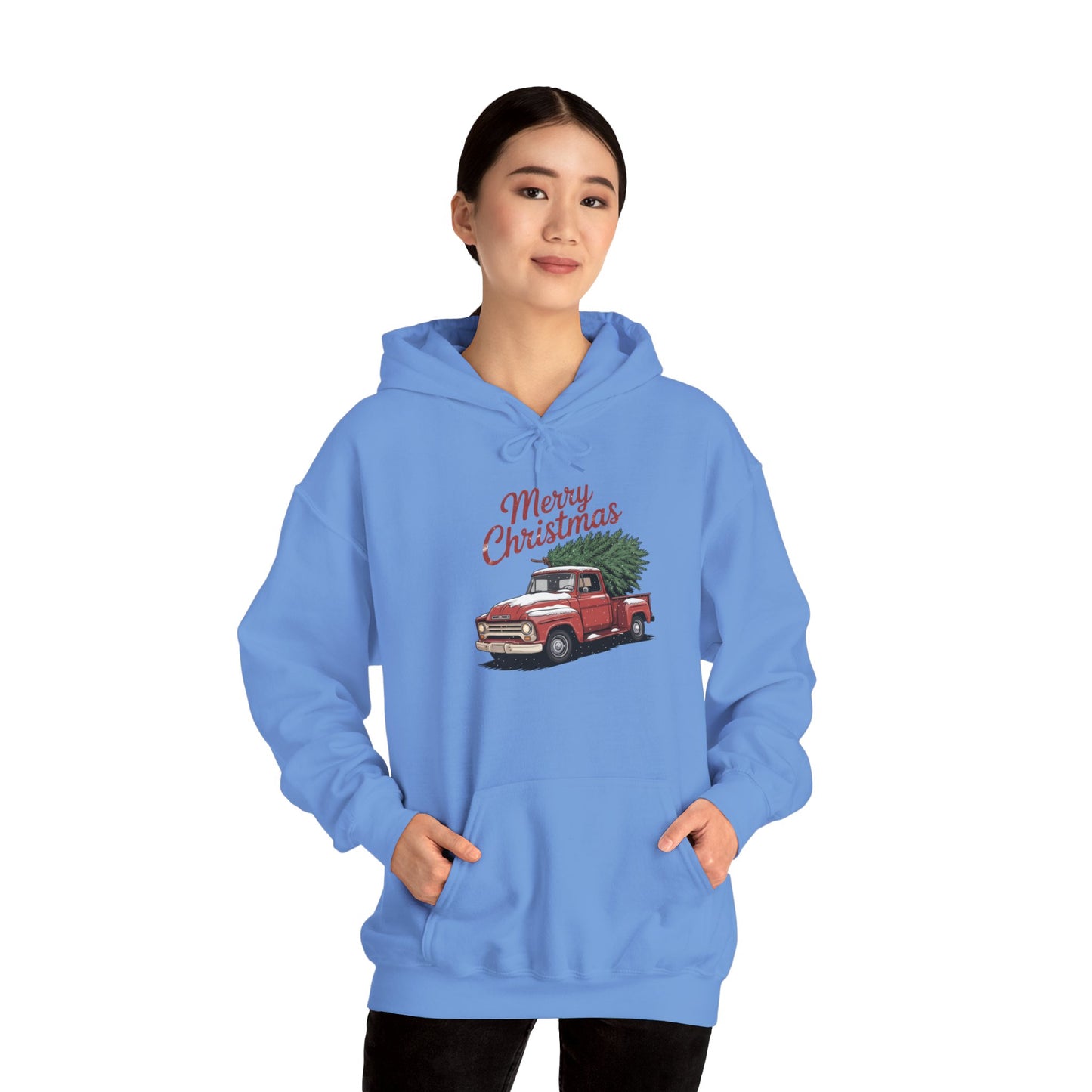 Vintage Christmas Hoodie - Merry Christmas Truck Design
