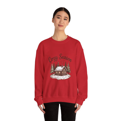Crewneck Sweatshirt Cozy Season Cabin Snow Hand-Drawn Mocha Tones