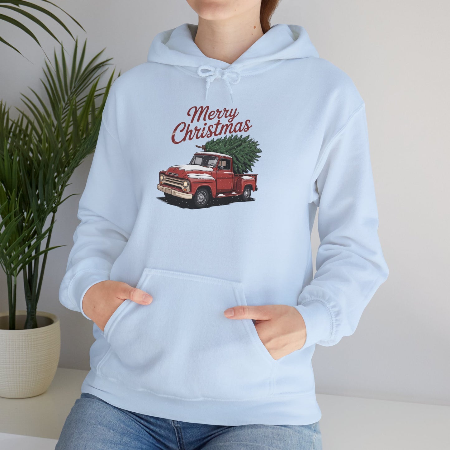 Vintage Christmas Hoodie - Merry Christmas Truck Design