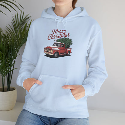 Vintage Christmas Hoodie - Merry Christmas Truck Design