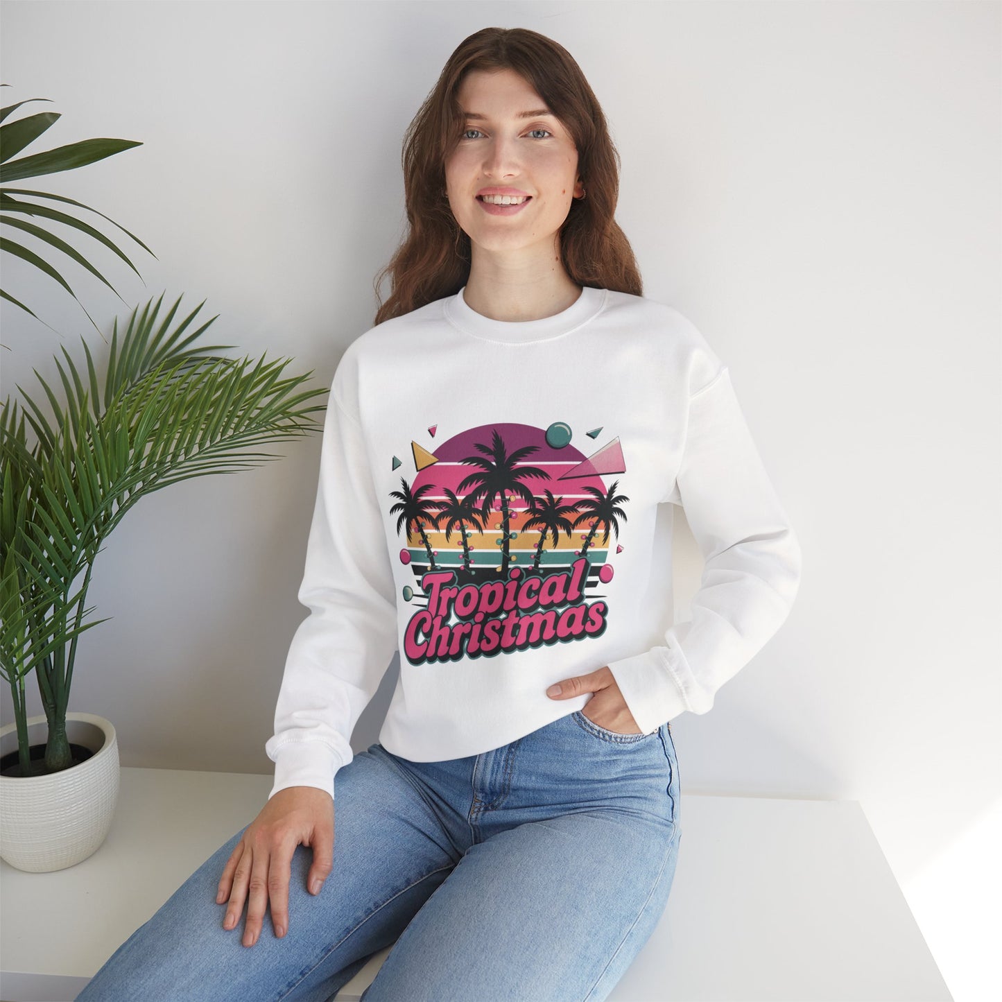 Tropical Christmas Sweatshirt with Neon Sunset Gradient Design