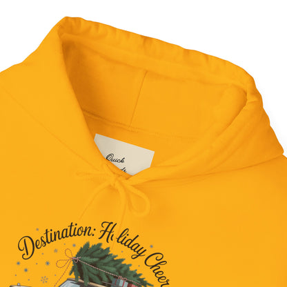 Hooded Sweatshirt Vintage Car Christmas Tree Destination Holiday Cheer