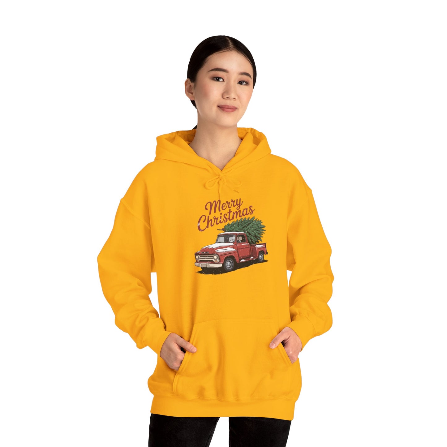 Vintage Christmas Hoodie - Merry Christmas Truck Design